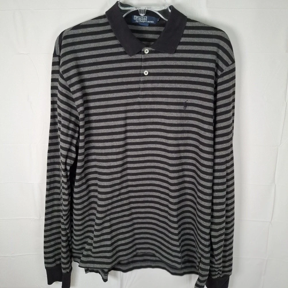 Polo by Ralph Lauren Men's Long Sleeve Striped Polo - Black & Gray